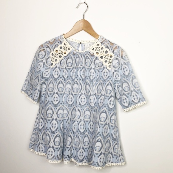 HD in Paris by Anthro, blue lace CIGNA blouse - Picture 7 of 11